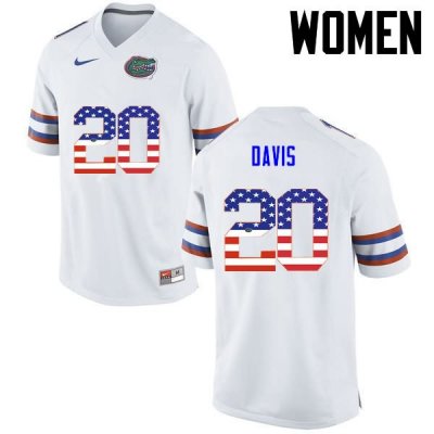 Women's Florida Gators #20 Malik Davis NCAA Nike White USA Flag Fashion Authentic Stitched College Football Jersey ARW8262SJ